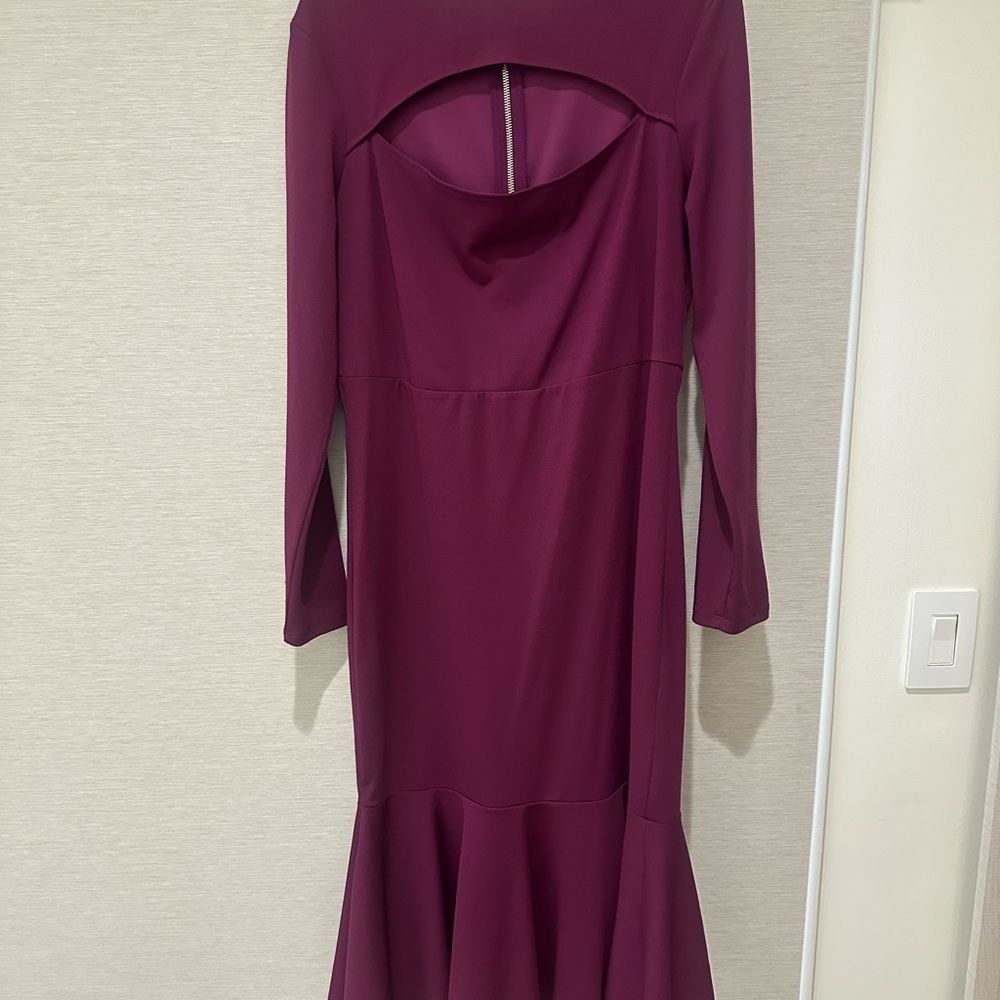 Bebe Red Long Sleeve Off the Shoulder Cocktail Gown